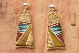 Calvin Begay Genuine Picture Jasper Sterling Silver Earrings